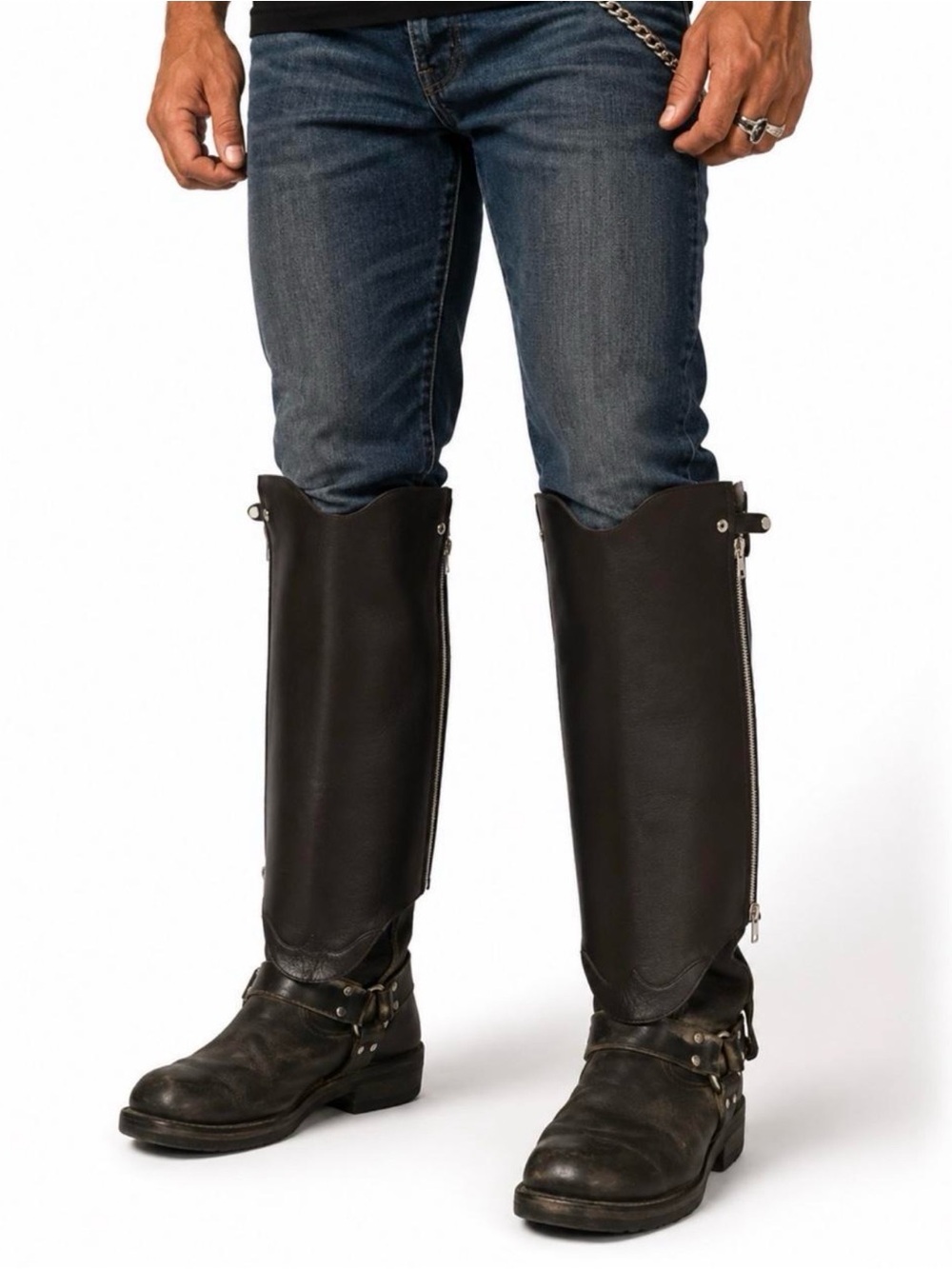 MILWAUKEE LEATHER DIAMOND BLACK LEATHER MOTORCYCLE HALF CHAPS